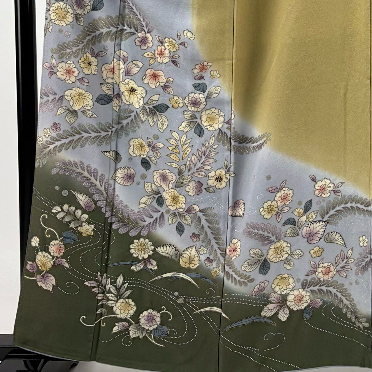 【庫存清倉】訪問服 身長160cm 袖長67cm M 雙層 辻花染圖案 流水 金銀彩 染分 薄紫 純蠶絲 名品級
