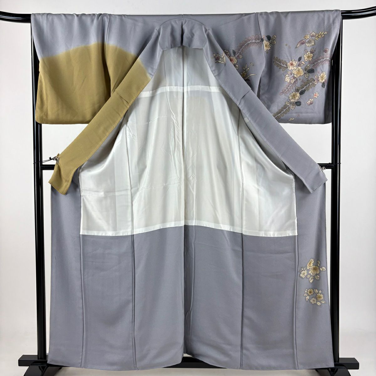 【庫存清倉】訪問服 身長160cm 袖長67cm M 雙層 辻花染圖案 流水 金銀彩 染分 薄紫 純蠶絲 名品級