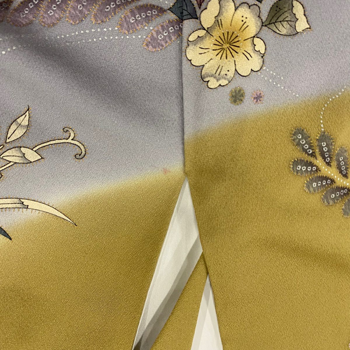 【庫存清倉】訪問服 身長160cm 袖長67cm M 雙層 辻花染圖案 流水 金銀彩 染分 薄紫 純蠶絲 名品級