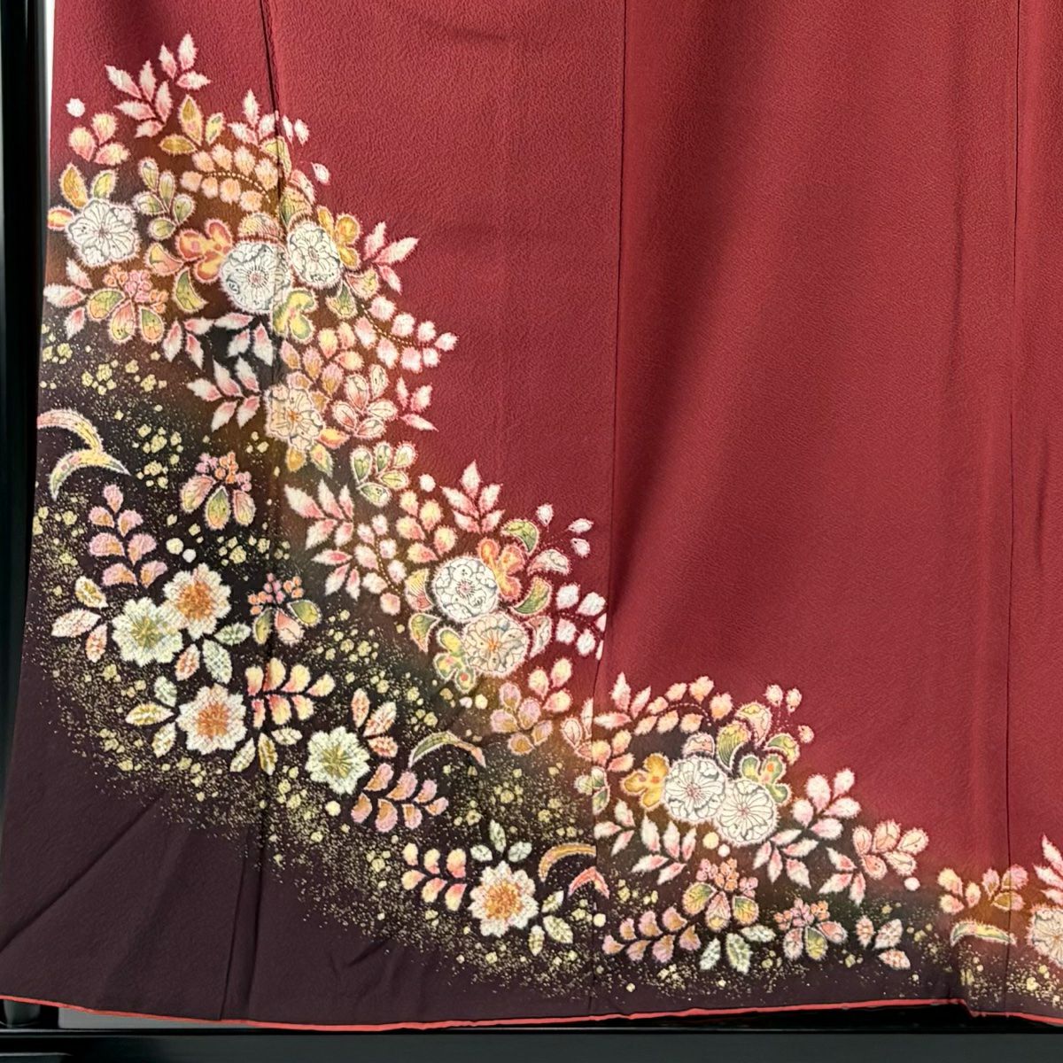 【庫存清倉】 付下 身長156.5cm 袖長63.5cm S 雙層 翠山工房 大和 有落款 辻花染 金銀彩 漸層 深紅色 純蠶絲 名品級
