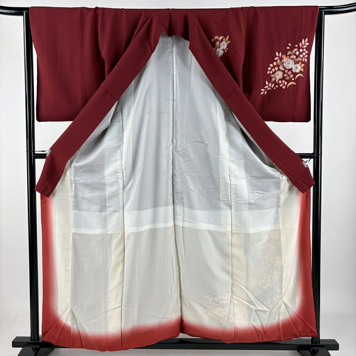 【庫存清倉】 付下 身長156.5cm 袖長63.5cm S 雙層 翠山工房 大和 有落款 辻花染 金銀彩 漸層 深紅色 純蠶絲 名品級