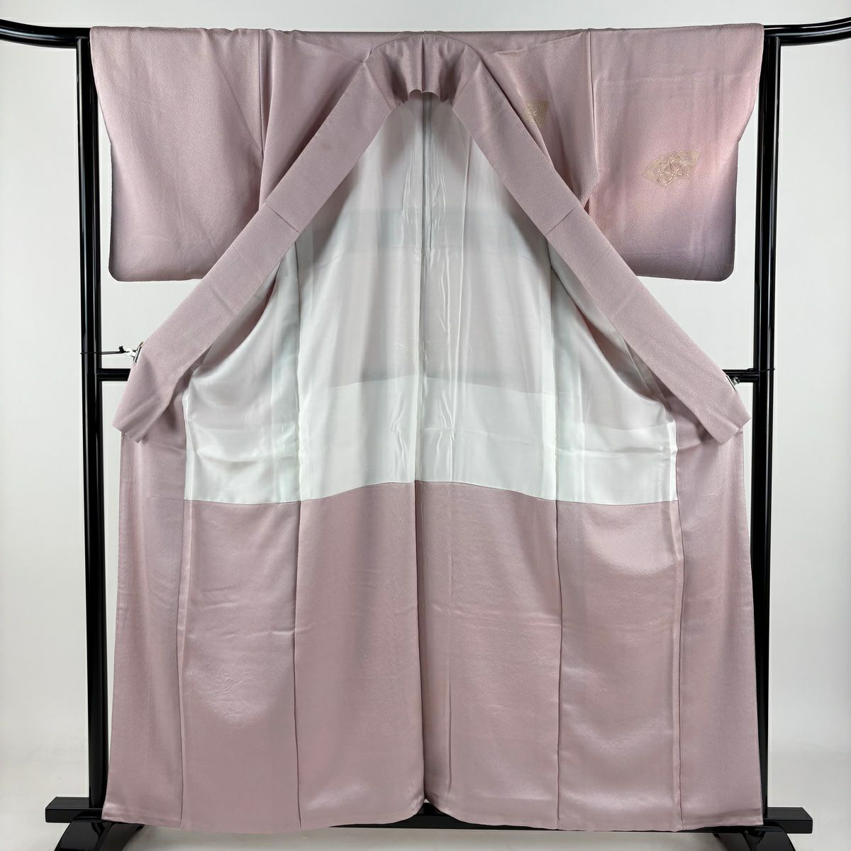 【庫存清倉】 付下 身長159.5cm 袖長63cm S 雙層 扇子面 草花紋刺繡 漸層 淡紫 純蠶絲 名品級