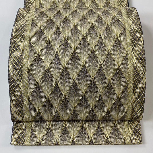 【庫存清倉】 【美品】 袋帶 名品級 幾何圖案 金絲 灰紫 六通 純蠶絲