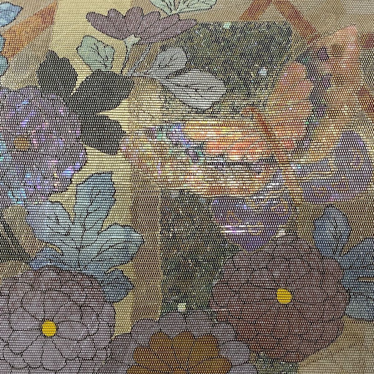 【庫存清倉】 袋帶 名品級 蝴蝶 菊花花 螺鈿金金箔 金色 大鼓圖案 純蠶絲