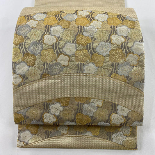 袋帶 秀品級 梅花 金絲 金金箔 米色 六通 純蠶絲