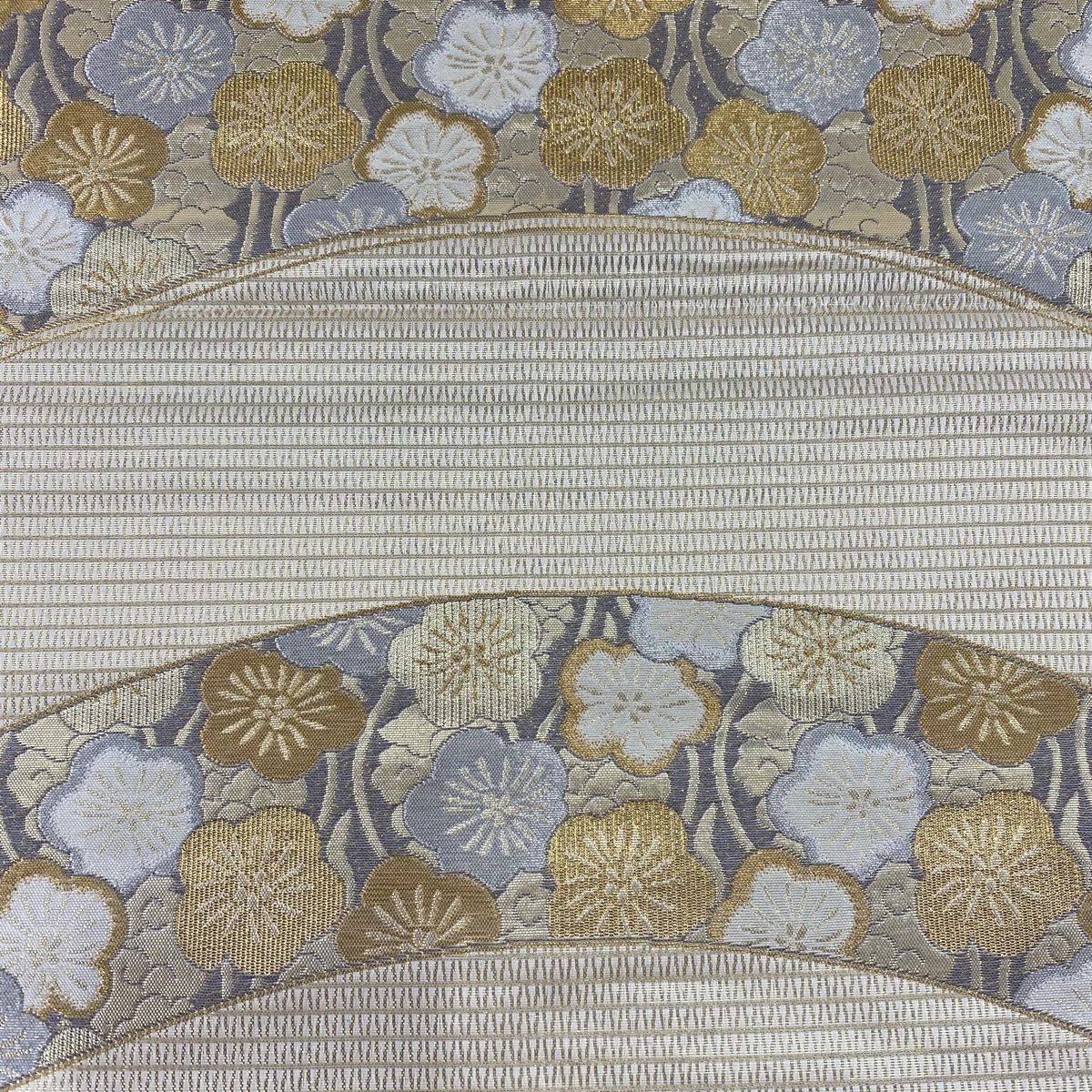 袋帶 秀品級 梅花 金絲 金金箔 米色 六通 純蠶絲