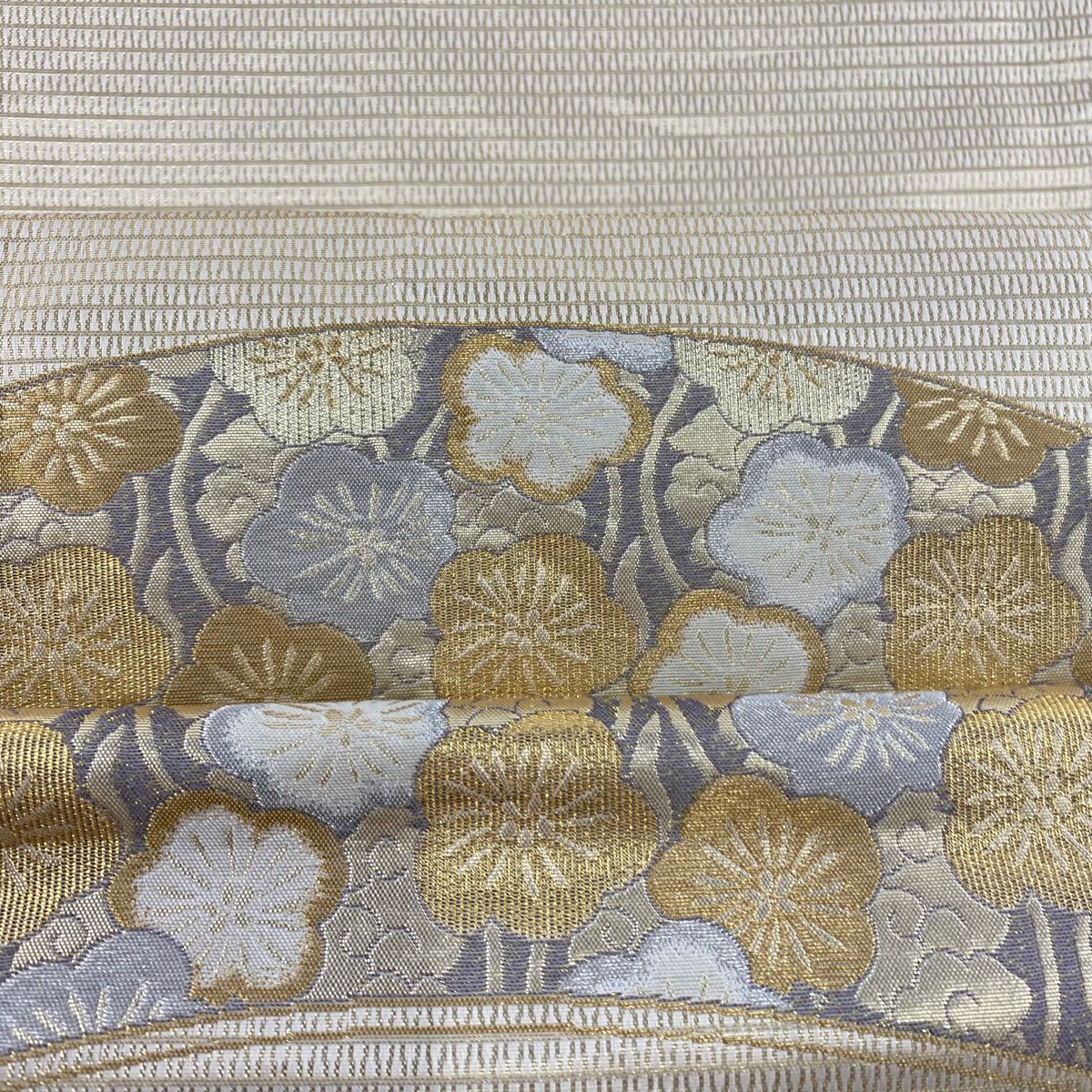 袋帶 秀品級 梅花 金絲 金金箔 米色 六通 純蠶絲