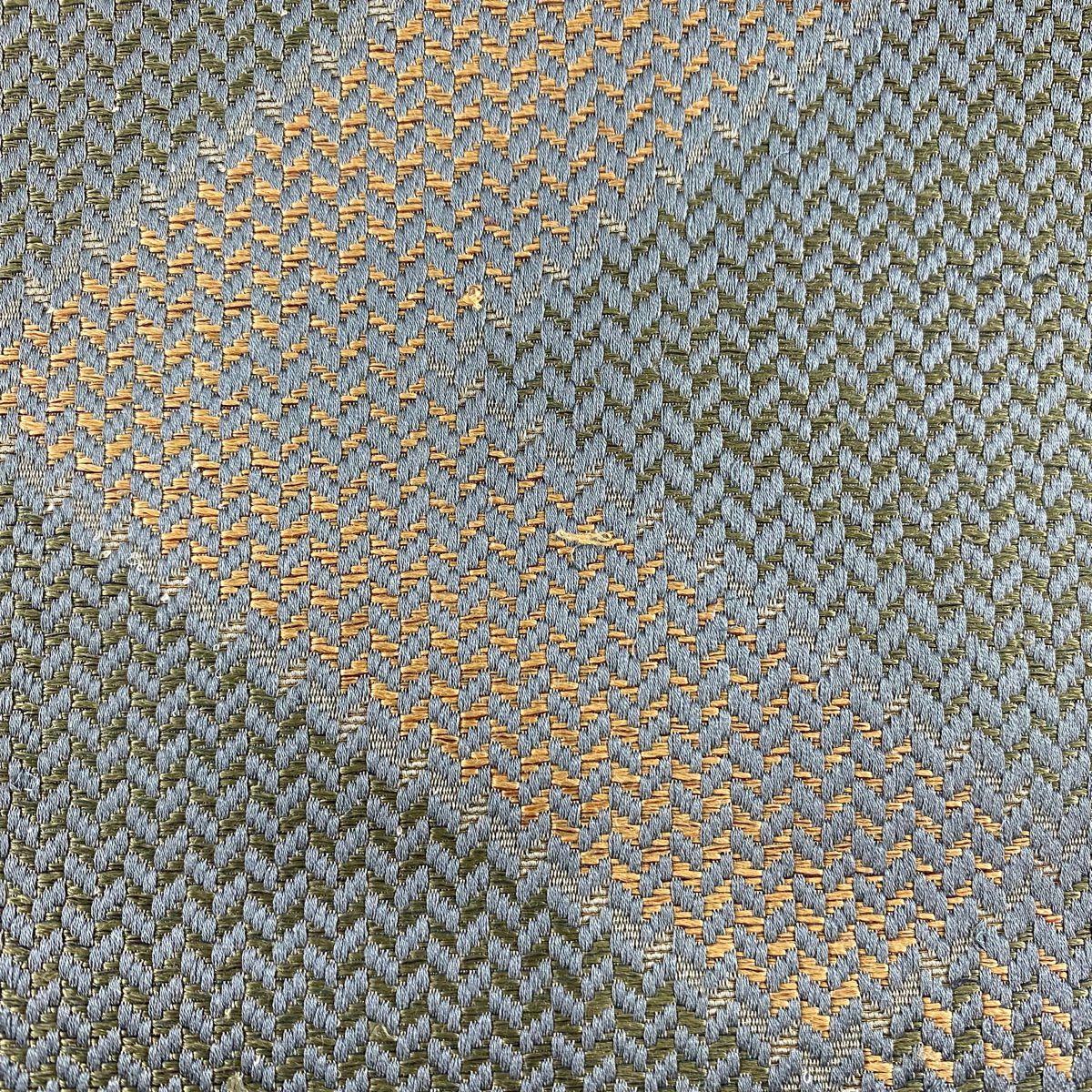 【美品】 袋帶 秀品級 幾何圖案 灰綠 六通 純蠶絲