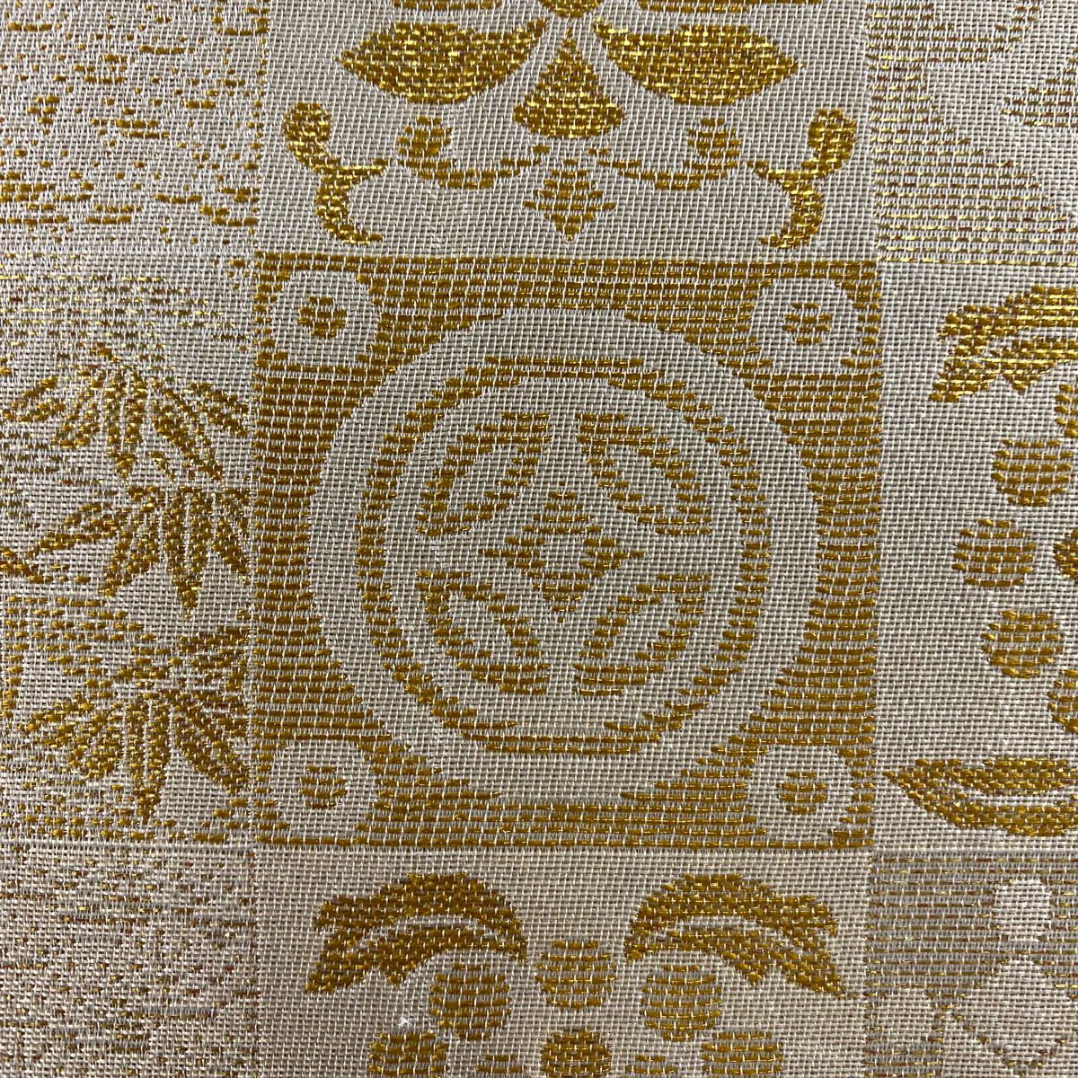 【美品】 袋帶 秀品級 寶盡くし 笹 金絲 金金箔 淺茶 六通 純蠶絲