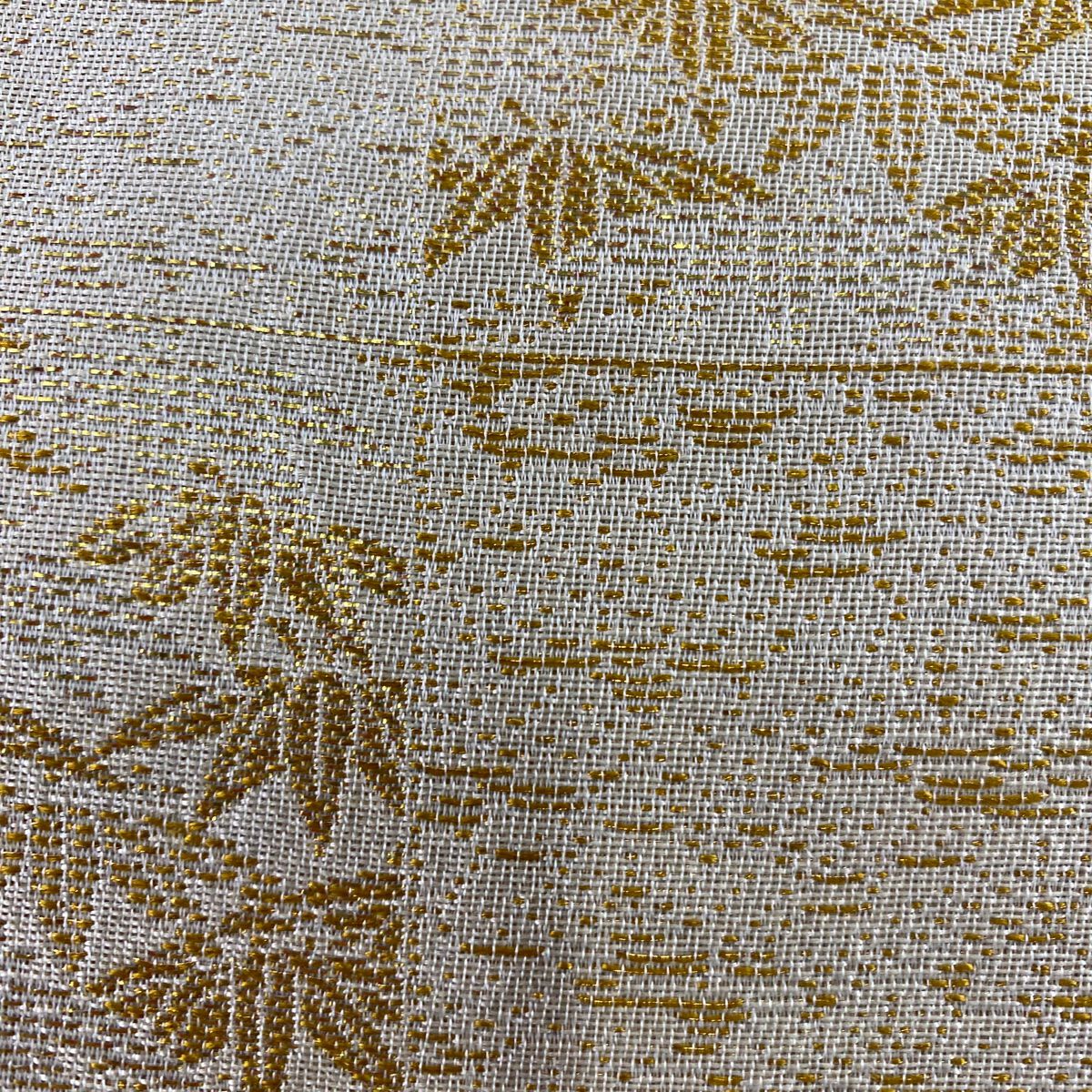 【美品】 袋帶 秀品級 寶盡くし 笹 金絲 金金箔 淺茶 六通 純蠶絲