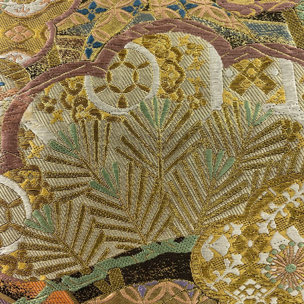 袋帶 秀品級 古代錦 吉祥流水 松樹竹子梅花 流水 金絲 金金箔 金 六通 純蠶絲