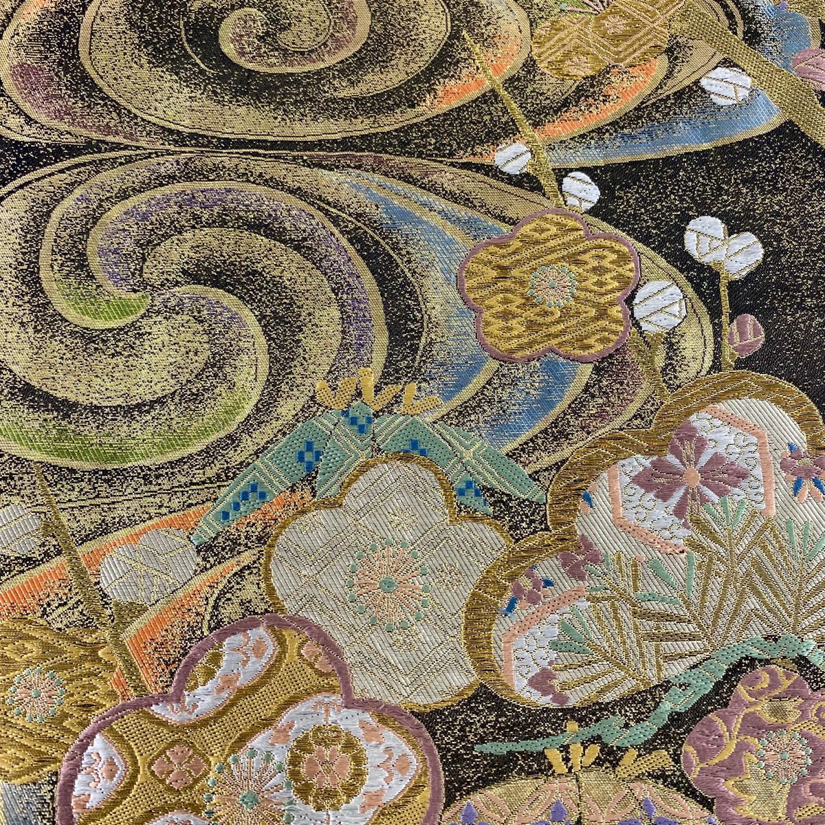 袋帶 秀品級 古代錦 吉祥流水 松樹竹子梅花 流水 金絲 金金箔 金 六通 純蠶絲