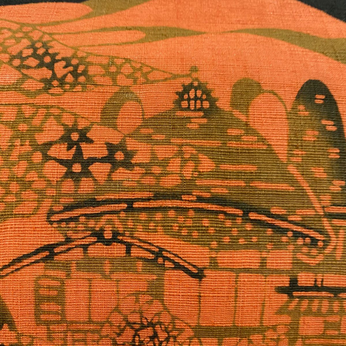 名古屋帶 秀品級 風景 山並 草木手染 黑 純蠶絲