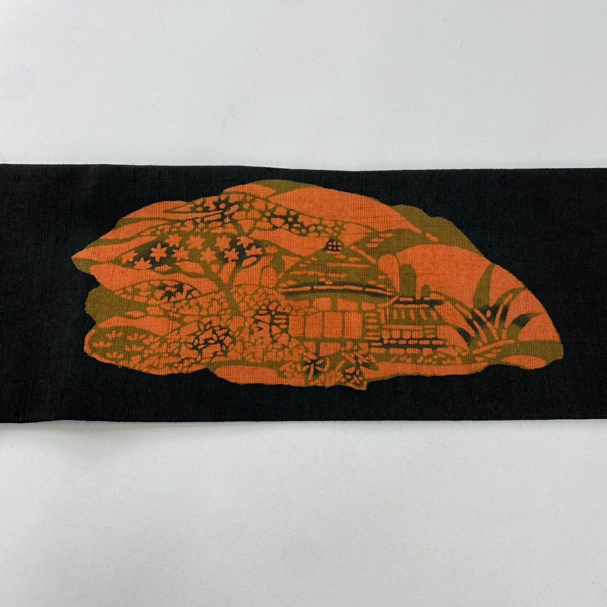 名古屋帶 秀品級 風景 山並 草木手染 黑 純蠶絲