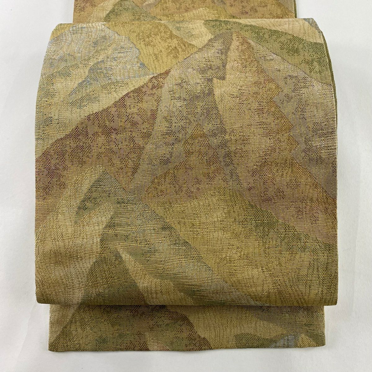 【美品】 袋帶 秀品級 幾何學 金絲 米色 六通 純蠶絲