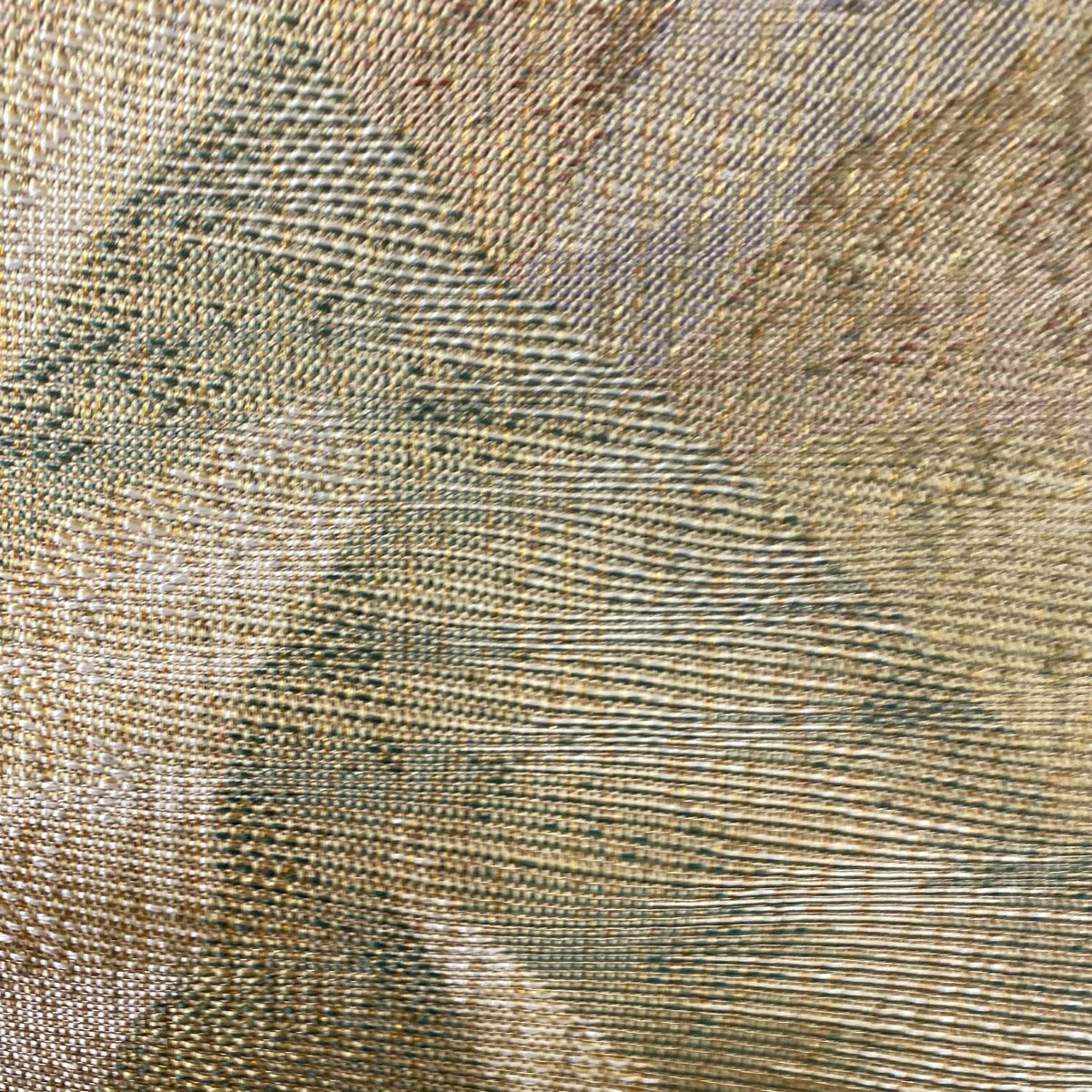 【美品】 袋帶 秀品級 幾何學 金絲 米色 六通 純蠶絲