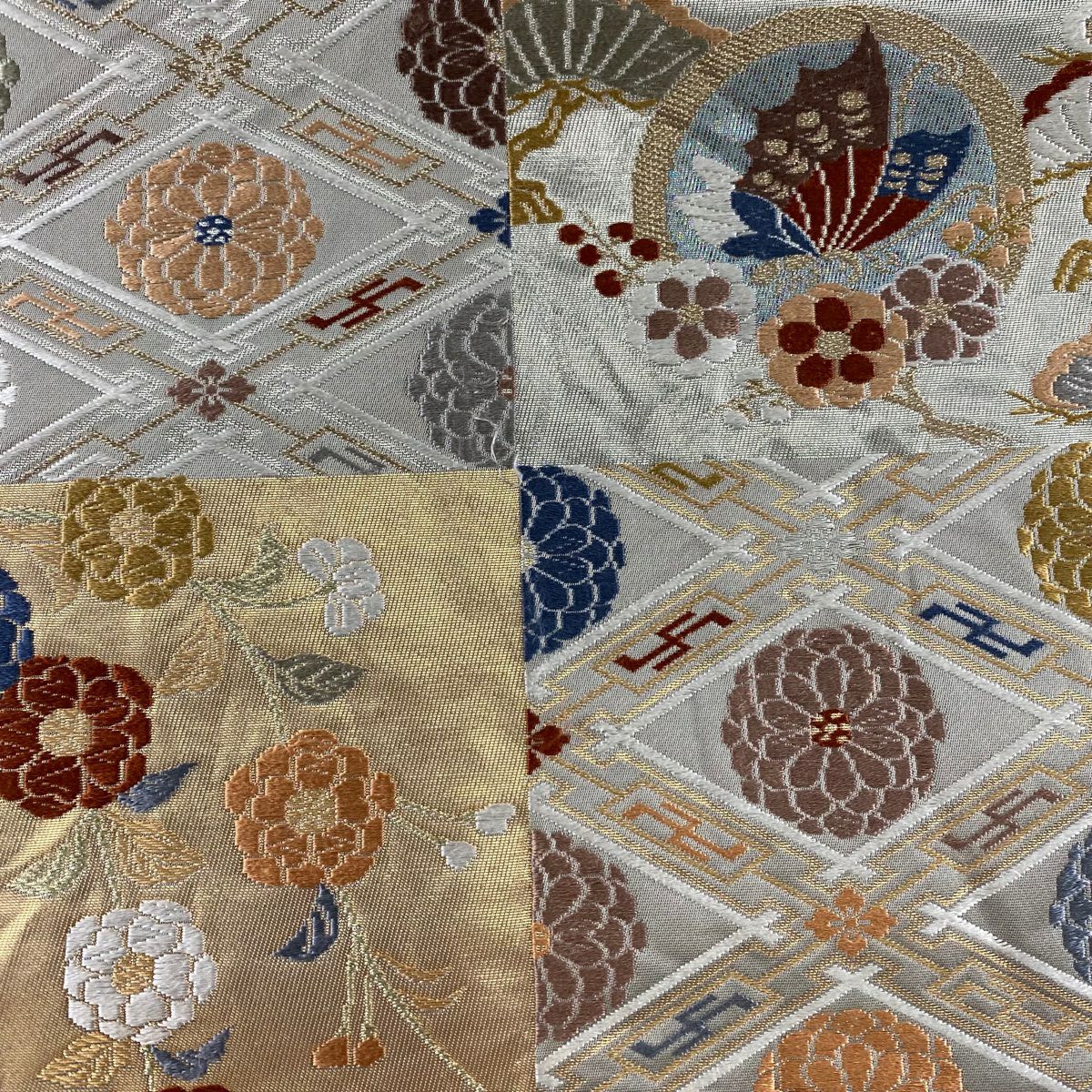 【美品】 袋帶 秀品級 關西仕立 草花紋紋 蝶 刺繡 金銀彩 六通 純蠶絲