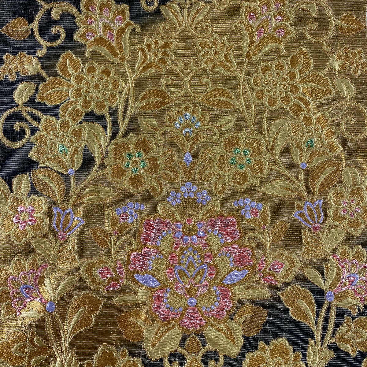 【美品】 袋帶 秀品級 花唐草紋 金絲 金金箔 金 六通 純蠶絲