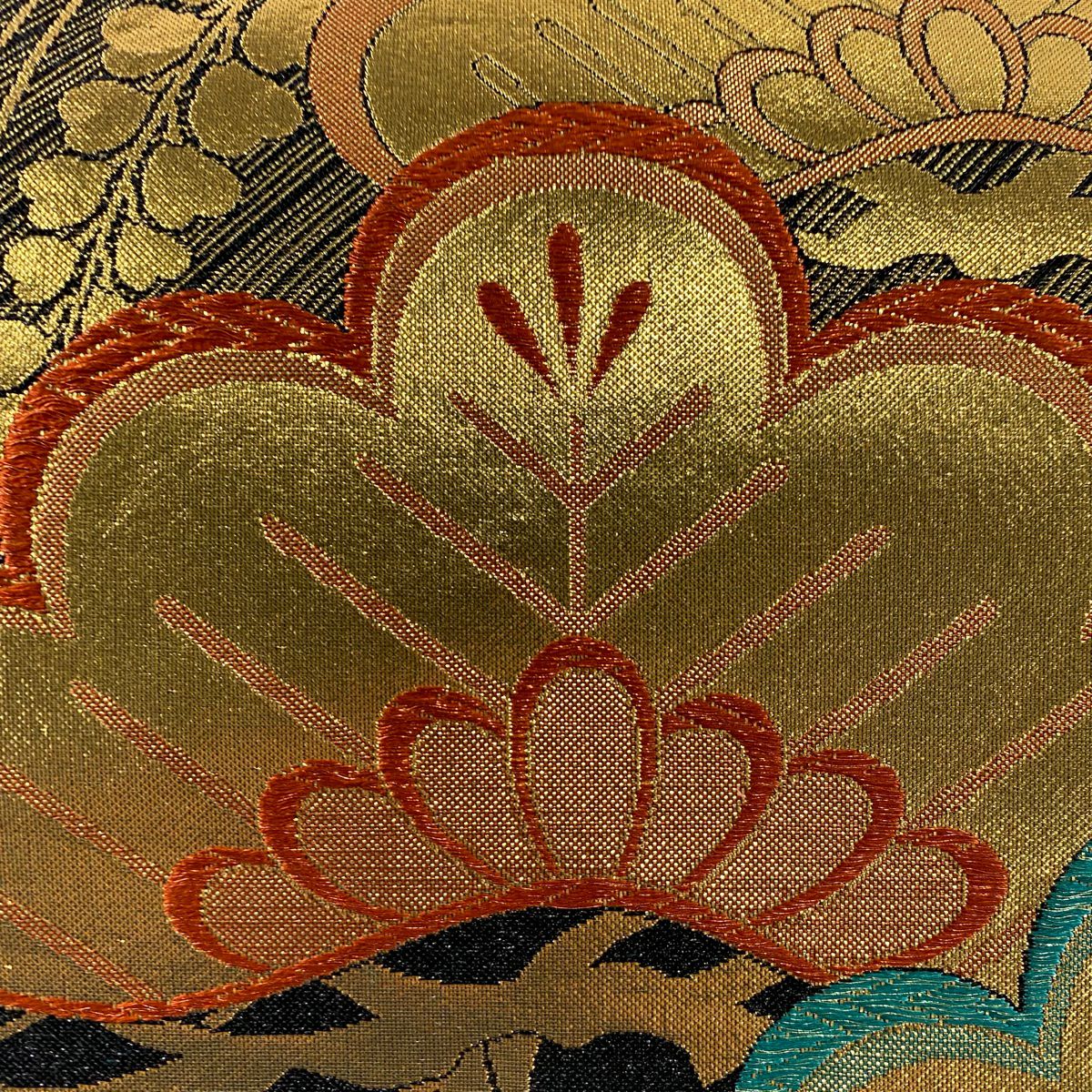 【美品】 袋帶 秀品級 笠松樹 藤 金金箔 黑 六通 純蠶絲