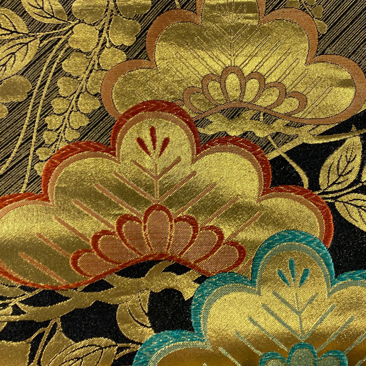 【美品】 袋帶 秀品級 笠松樹 藤 金金箔 黑 六通 純蠶絲