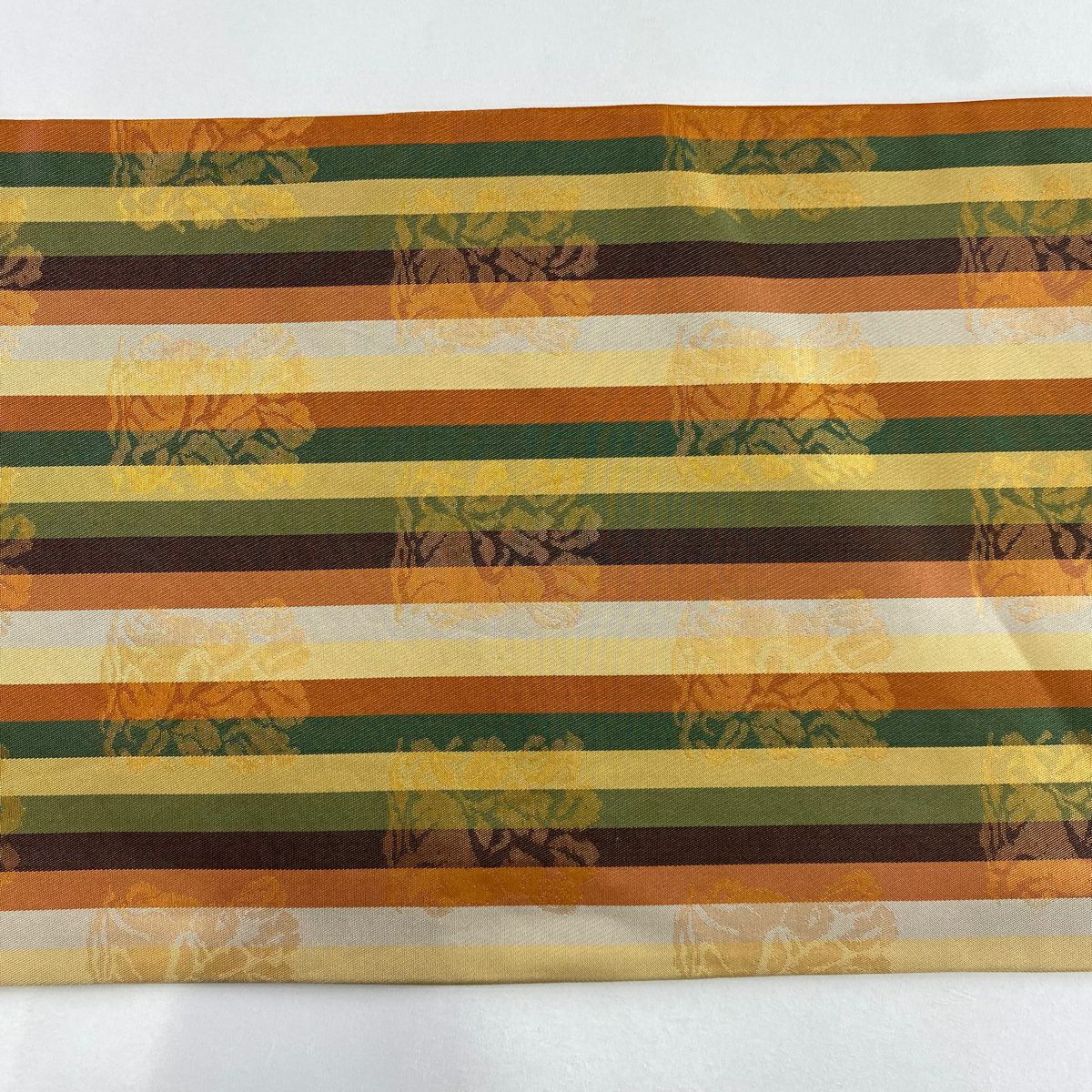 袋帶 秀品級 附落款 あらいそ 花兔 縞紋 金金箔 橙色 全通 純蠶絲