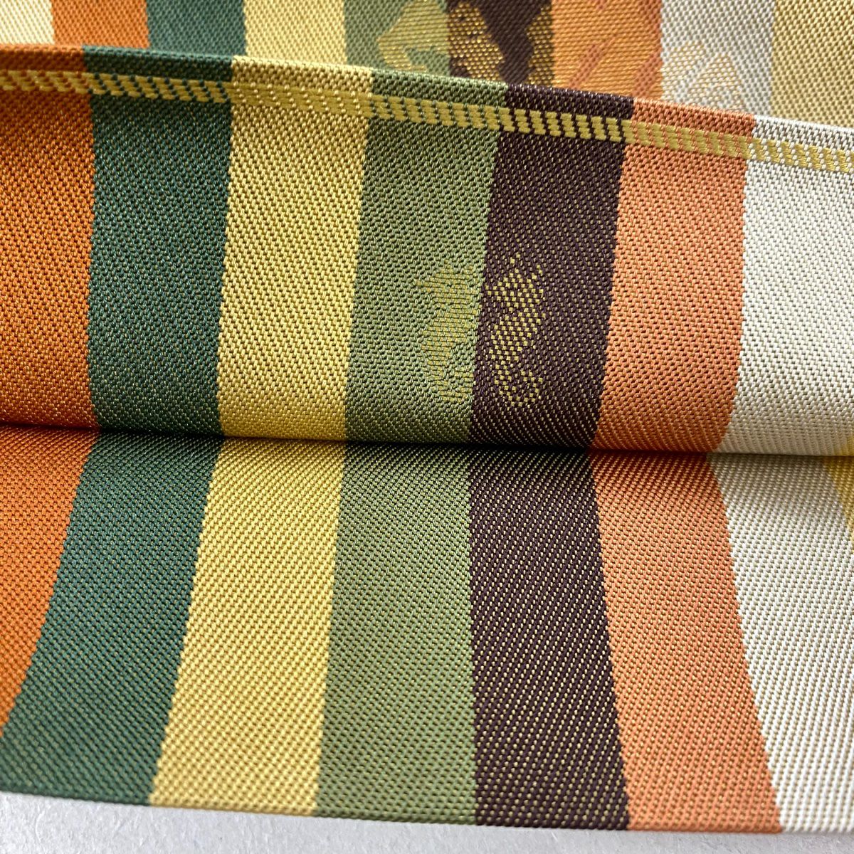 袋帶 秀品級 附落款 あらいそ 花兔 縞紋 金金箔 橙色 全通 純蠶絲