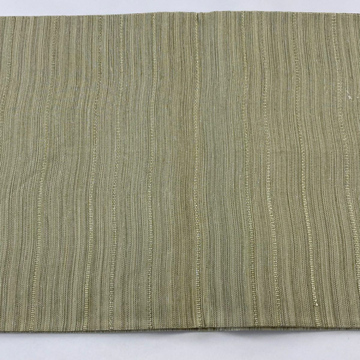 【美品】 袋帶 秀品級 縞 銀糸 抹茶 深綠色 お太鼓圖案 純蠶絲