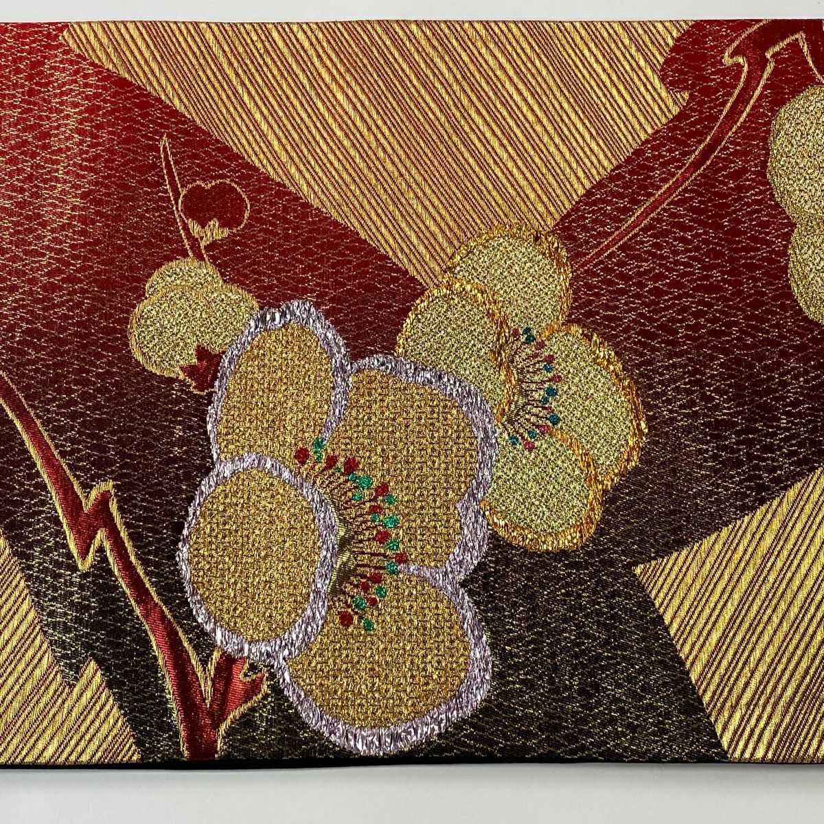 袋帶 秀品級 梅花 金金箔 金絲 紅 六通 純蠶絲