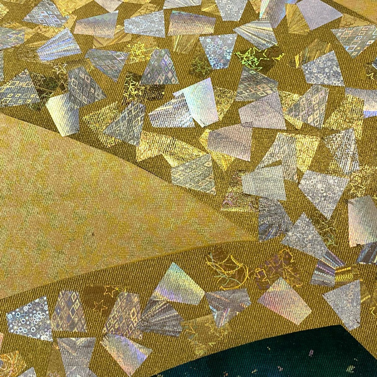 袋帶 秀品級 金金箔散布 米色 大鼓圖案 純蠶絲