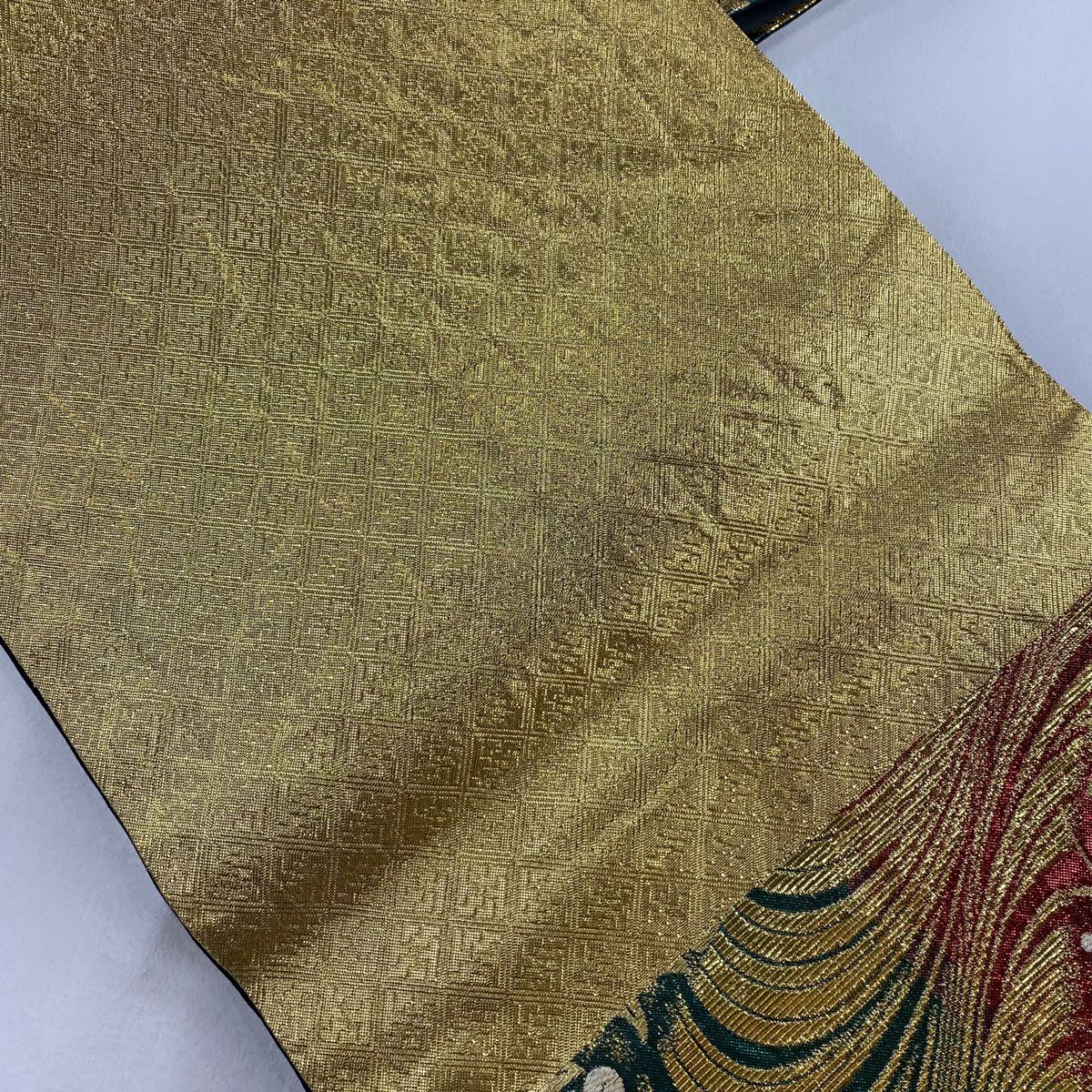 【美品】 袋帶 秀品級 樱花 流水 金金箔 紅 六通 純蠶絲
