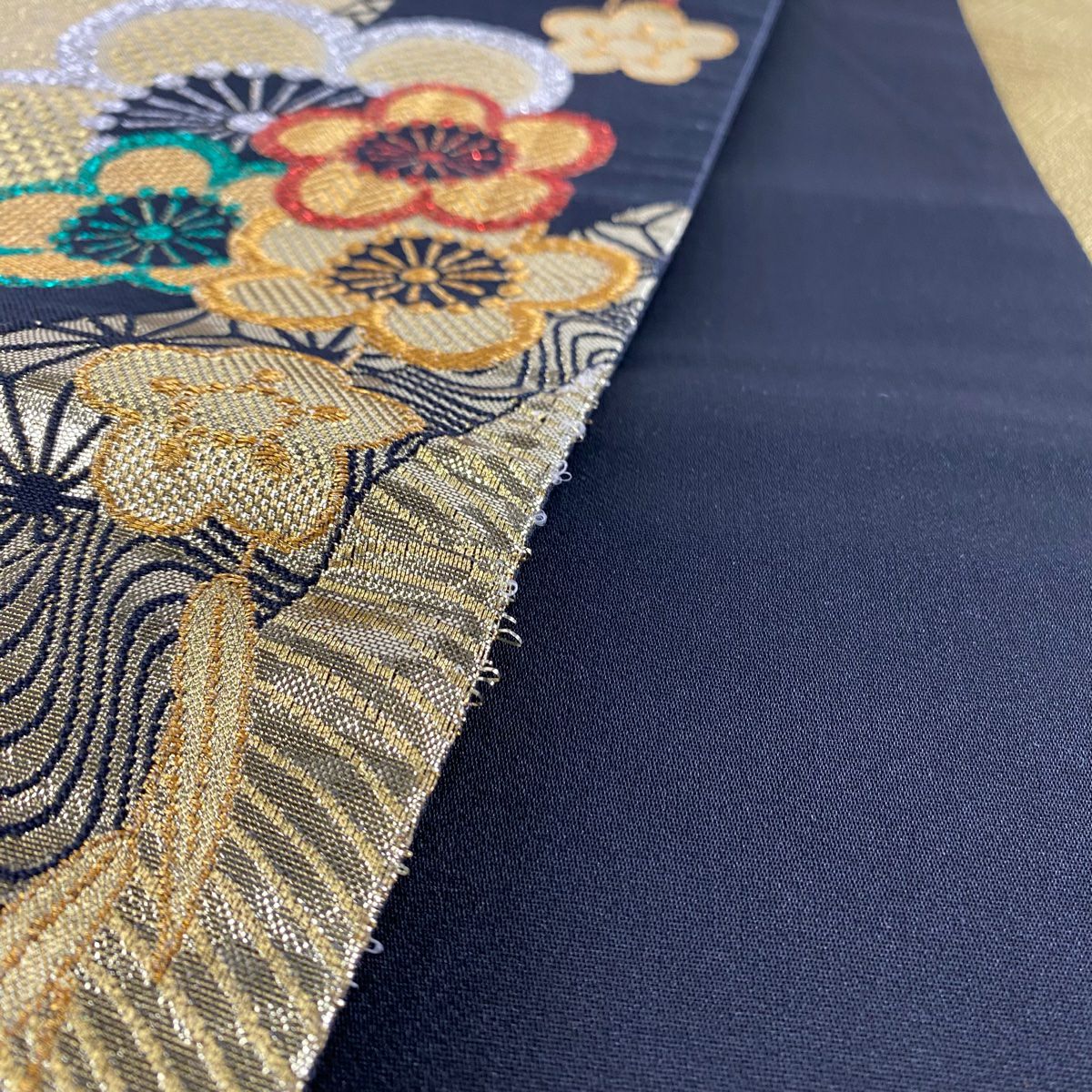 【美品】 袋帶 秀品級 梅花 麻葉 金金箔 金絲 黑 六通 純蠶絲