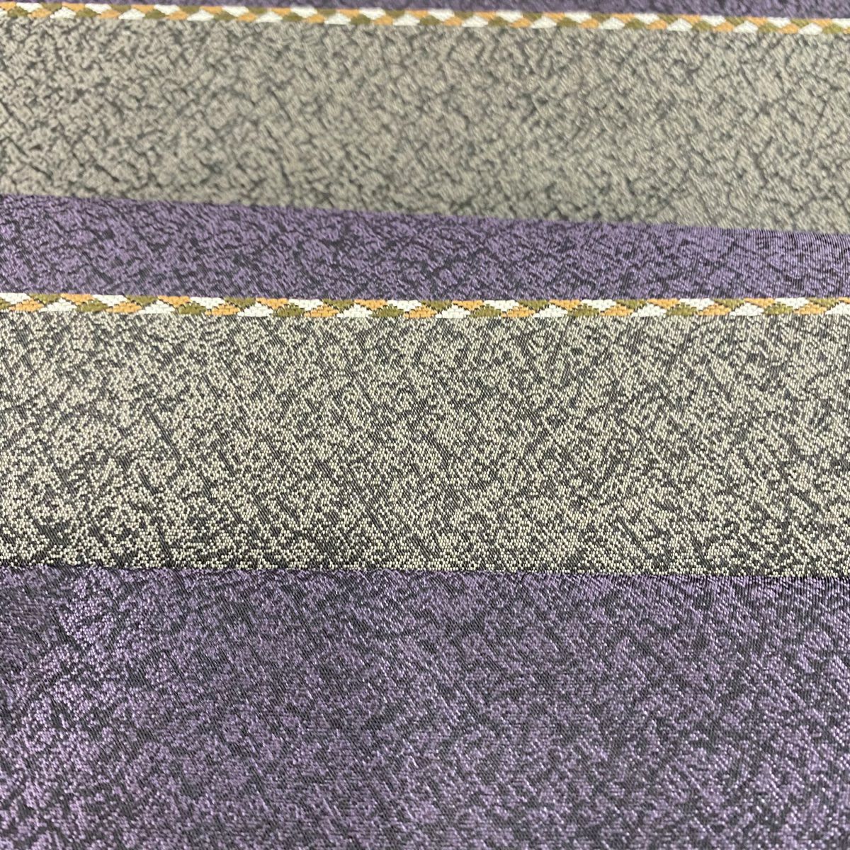 【美品】 袋帶 秀品級 縞 茶紫 全通 純蠶絲