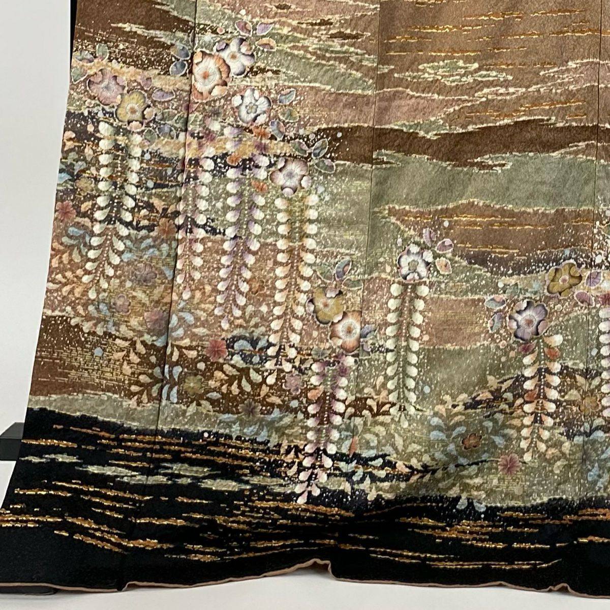 【美品】訪問服 身長178.5cm 袖長69cm L 雙層 翠山工房 落款あり 辻花染 霞 金銀彩 橙色 純蠶絲 逸品級