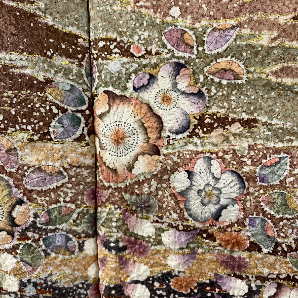 【美品】訪問服 身長178.5cm 袖長69cm L 雙層 翠山工房 落款あり 辻花染 霞 金銀彩 橙色 純蠶絲 逸品級