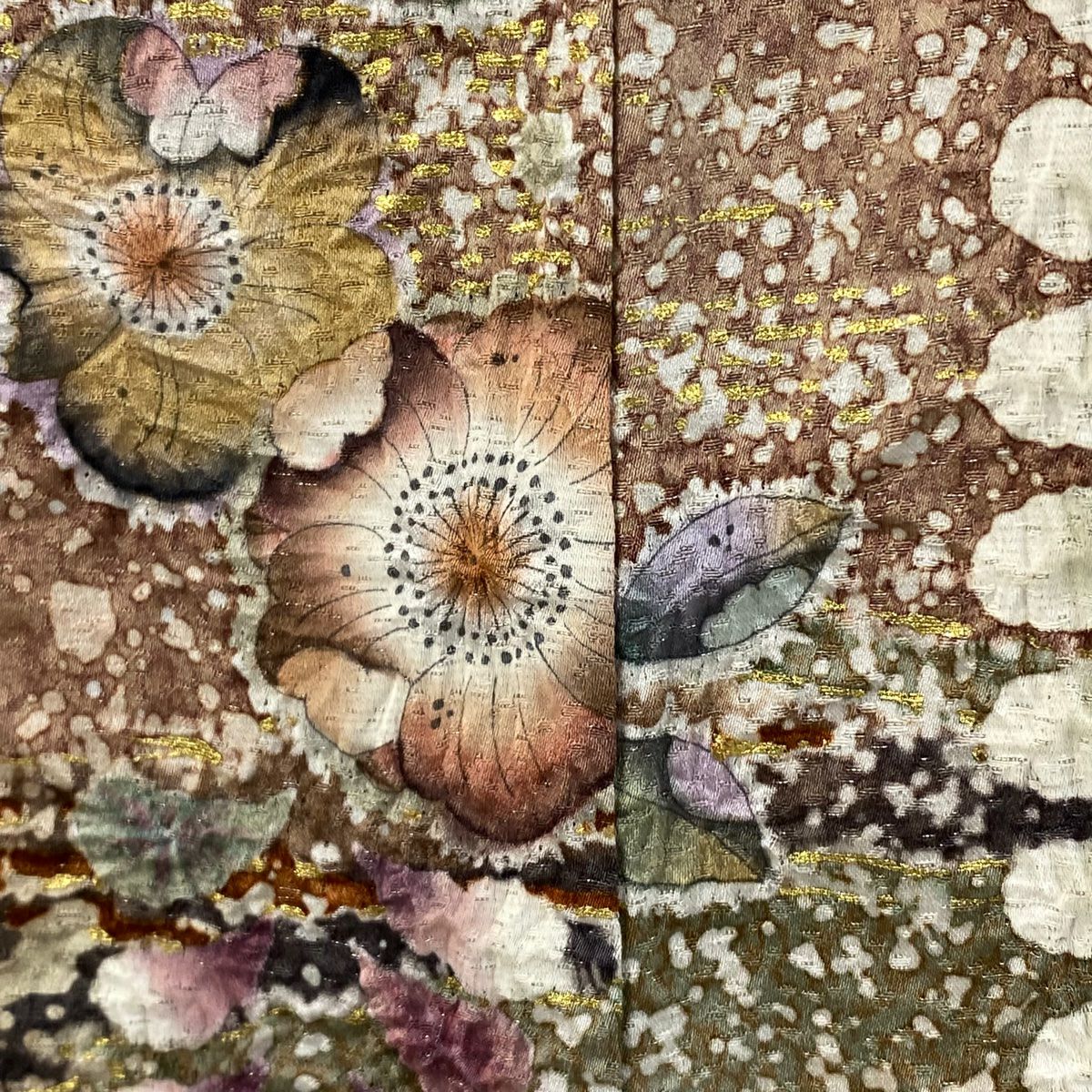 【美品】訪問服 身長178.5cm 袖長69cm L 雙層 翠山工房 落款あり 辻花染 霞 金銀彩 橙色 純蠶絲 逸品級