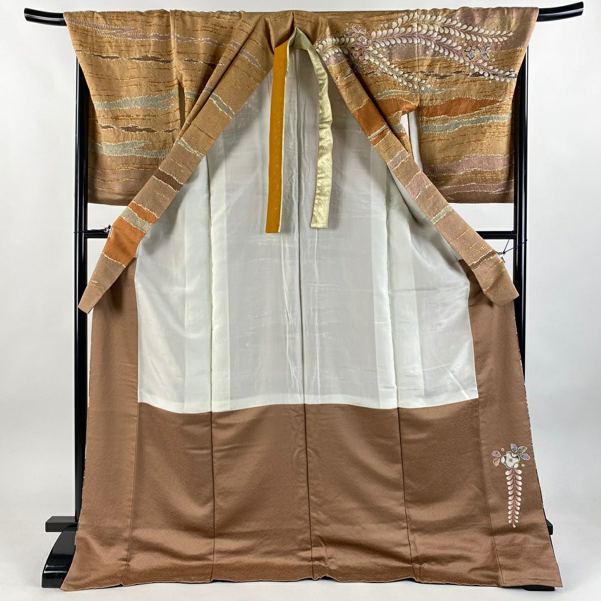 【美品】訪問服 身長178.5cm 袖長69cm L 雙層 翠山工房 落款あり 辻花染 霞 金銀彩 橙色 純蠶絲 逸品級