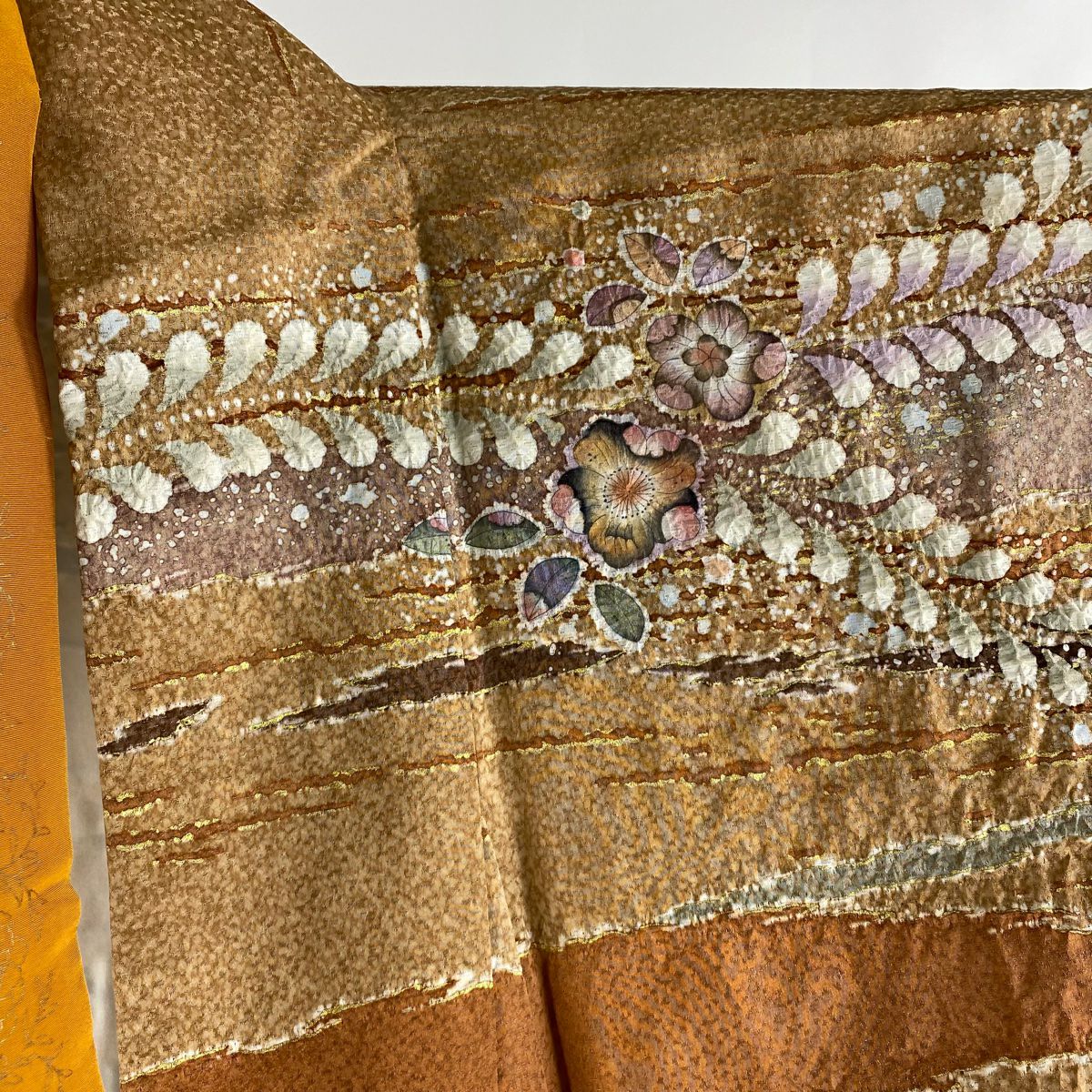 【美品】訪問服 身長178.5cm 袖長69cm L 雙層 翠山工房 落款あり 辻花染 霞 金銀彩 橙色 純蠶絲 逸品級