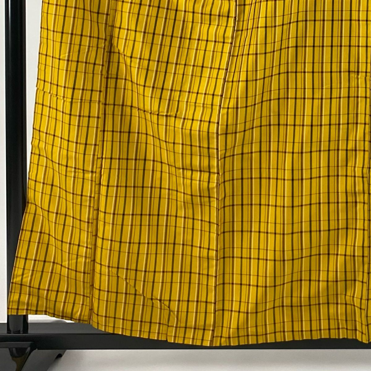 【美品】 紬織 身長158cm 袖長62cm S 雙層 格子 山吹 純蠶絲 逸品級
