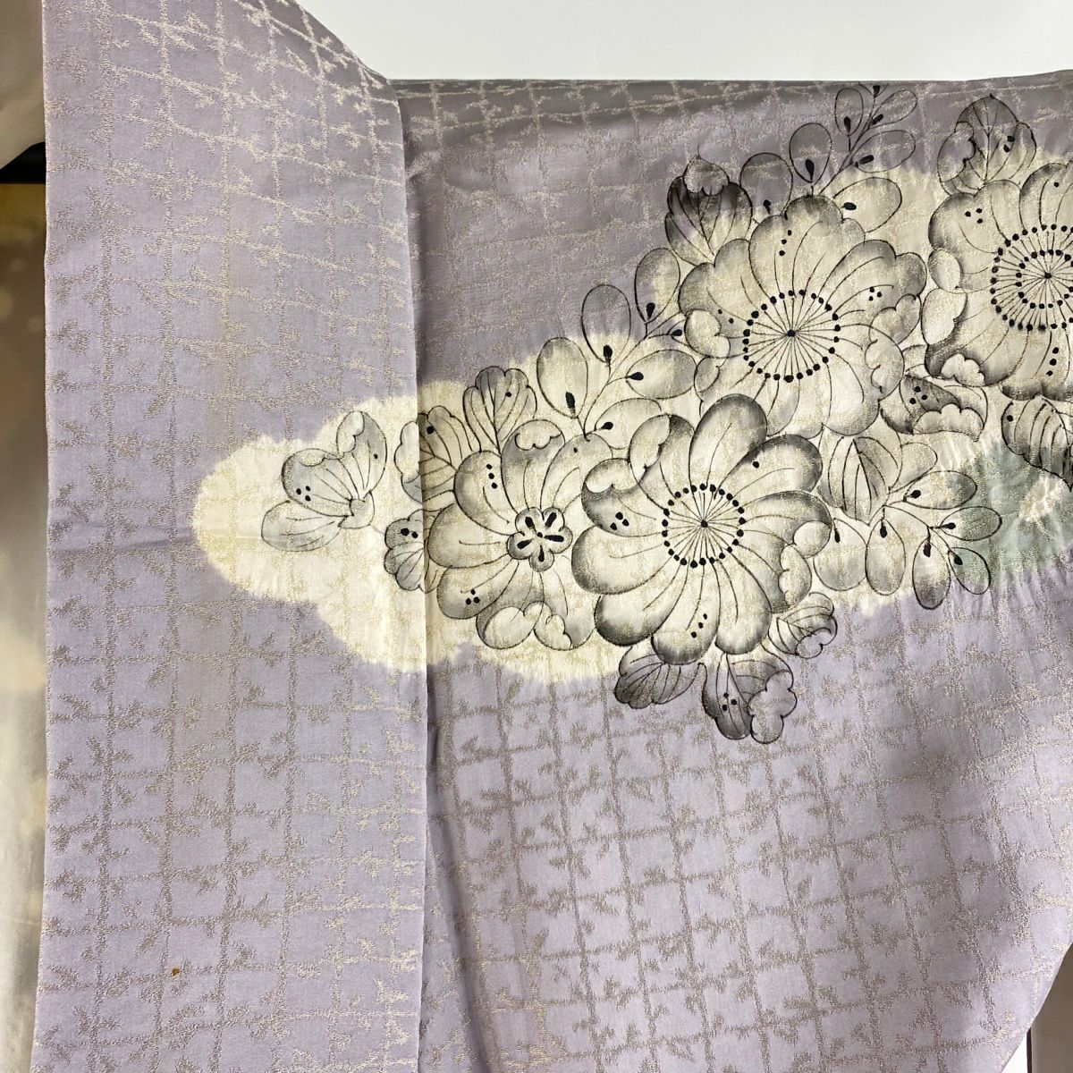 振袖禮服 身長162cm 袖長68.5cm L 雙層 落款あり 辻花染 霞 金絲 絞染 灰紫 純蠶絲 逸品級