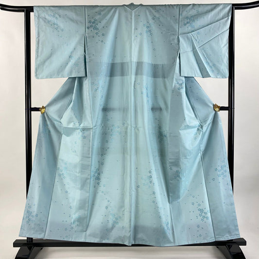 小紋 身長157cm 袖長62.5cm S 雙層 紬織織 薰衣草 櫻花花瓣 水藍 純蠶絲 逸品級