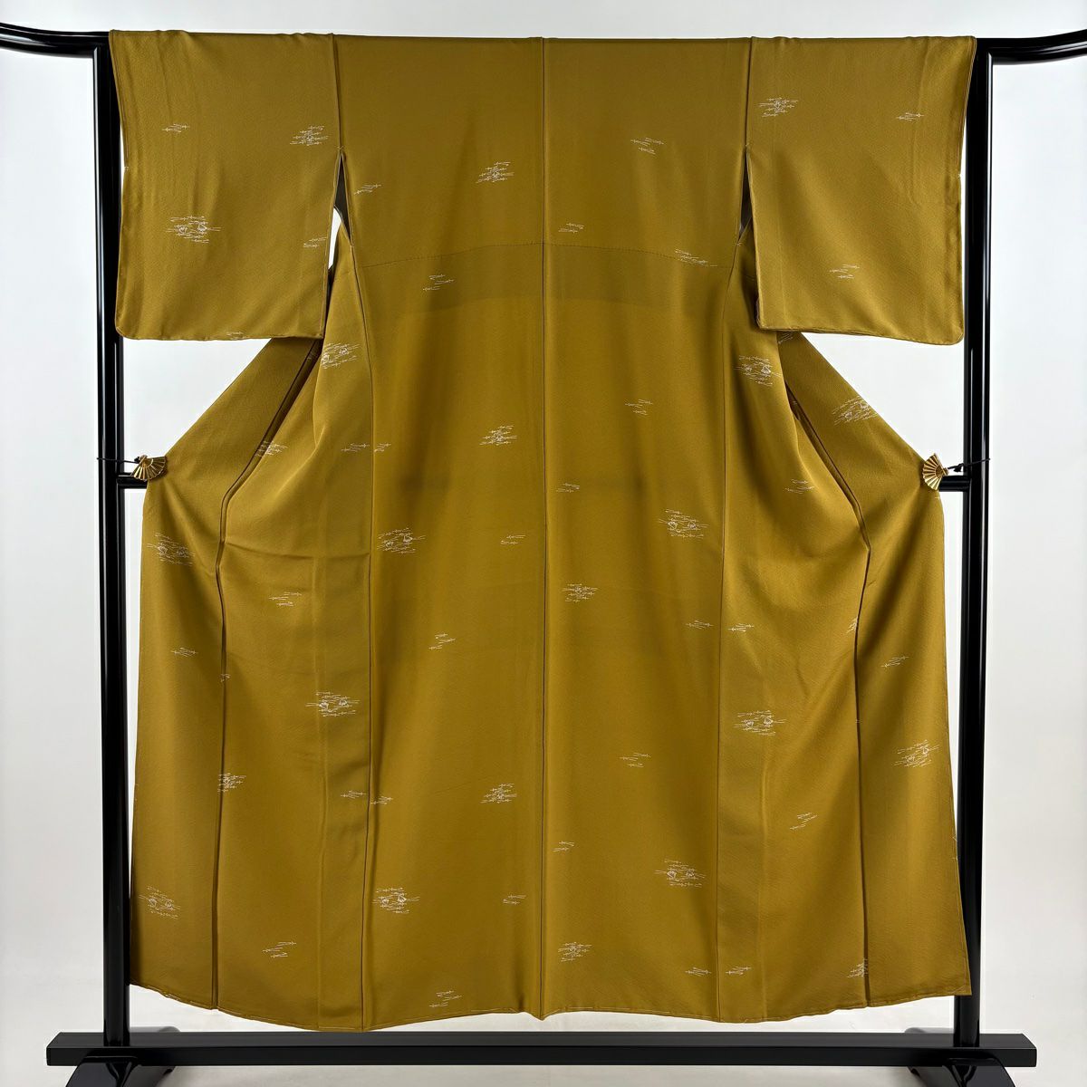 【美品】 小紋 身長153.5cm 袖長62.5cm S 雙層 松樹葉 銀杏茶 純蠶絲 秀品級