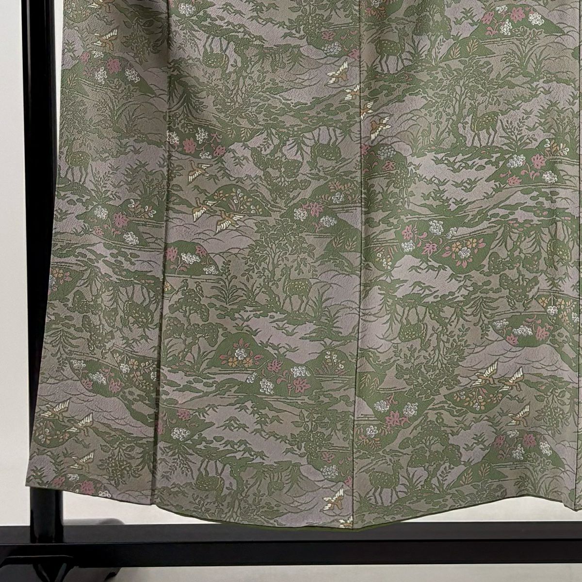 【美品】 小紋 身長153.5cm 袖長63cm S 雙層 鳥 草花紋 灰紫 純蠶絲 秀品級