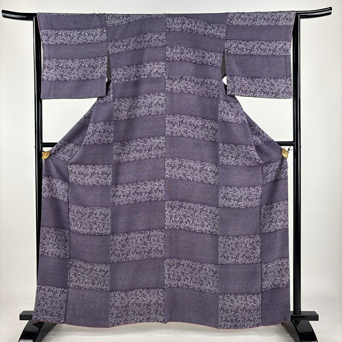 【美品】 付下 身長162.5cm 袖長64cm M 雙層 蝶 鮫 紫 純蠶絲 秀品級