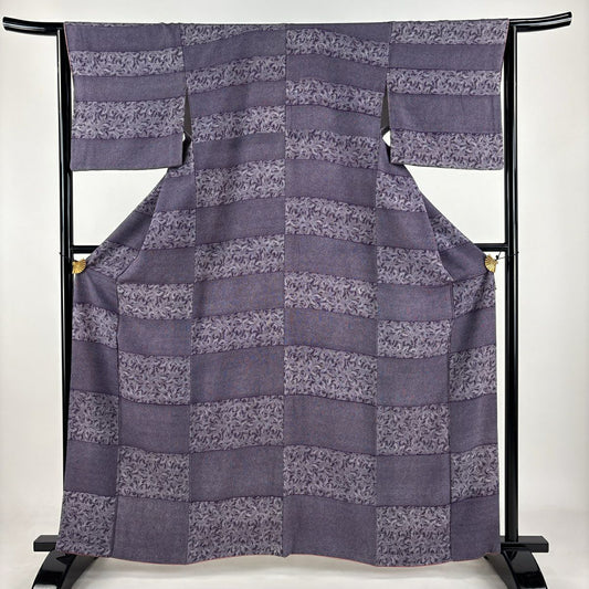 【美品】 付下 身長162.5cm 袖長64cm M 雙層 蝶 鮫 紫 純蠶絲 秀品級