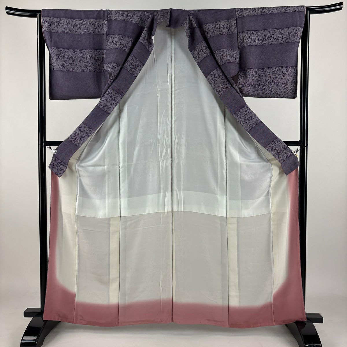 【美品】 付下 身長162.5cm 袖長64cm M 雙層 蝶 鮫 紫 純蠶絲 秀品級