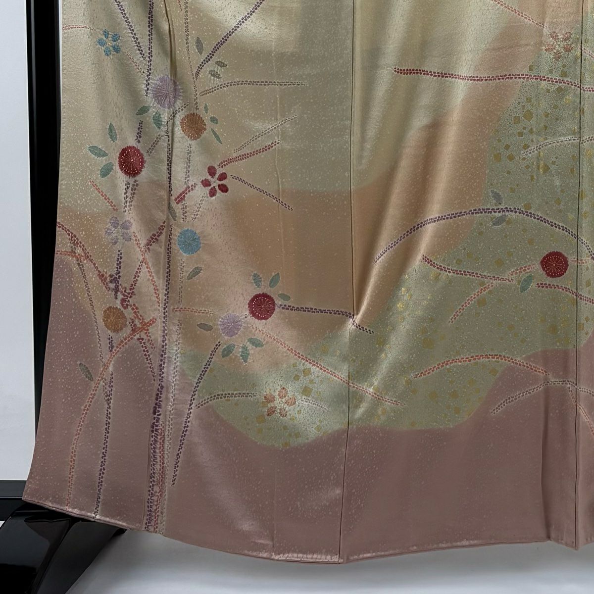 訪問服 身長161.5cm 袖長66.5cm M 雙層 花 道長取 金銀彩 絞染 米色 純蠶絲 秀品級 一つ紋