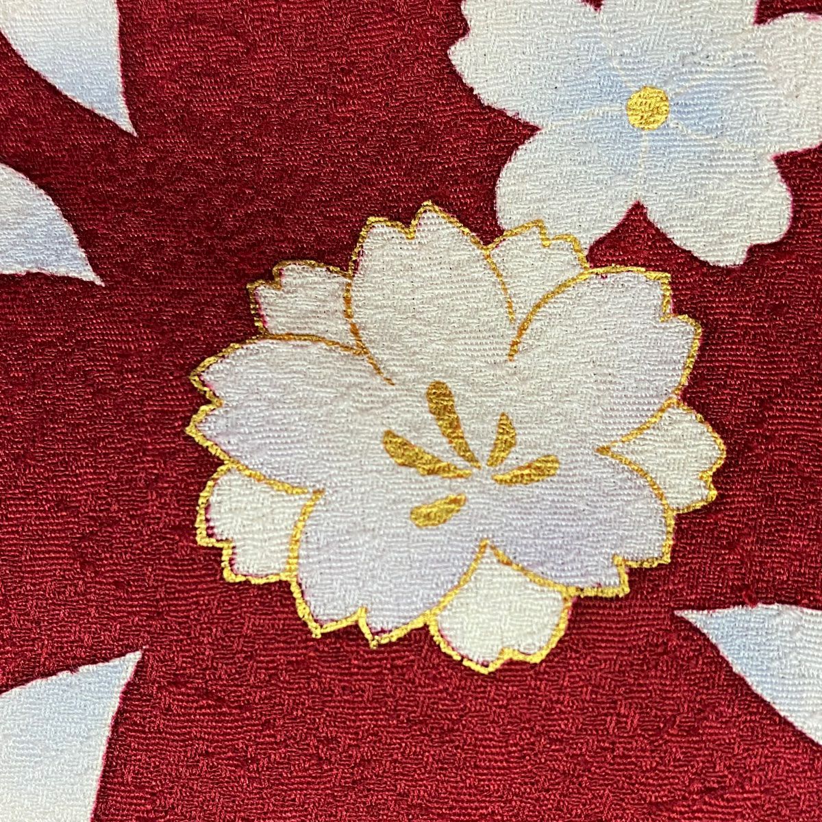 【庫存清倉】振袖禮服 身長155.5cm 袖長64cm M 雙層 櫻花 松樹梅花 金絲 金銀彩 紅 純蠶絲 名品級