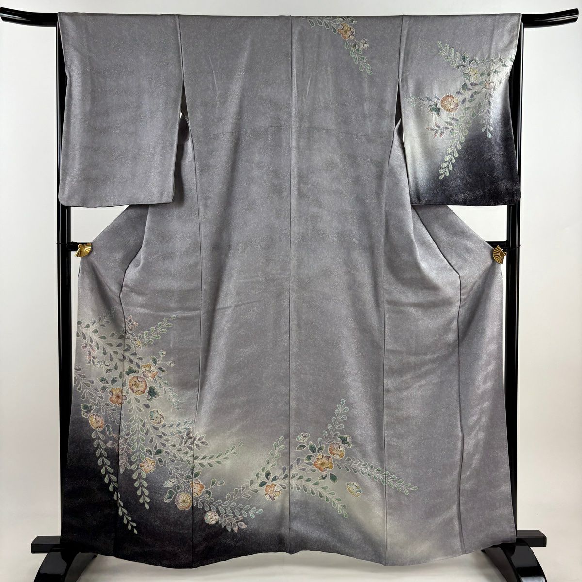 【庫存清倉】訪問服 身長162.5cm 袖長65cm M 雙層 辻花染 銀通し 漸層 灰紫 純蠶絲 名品級