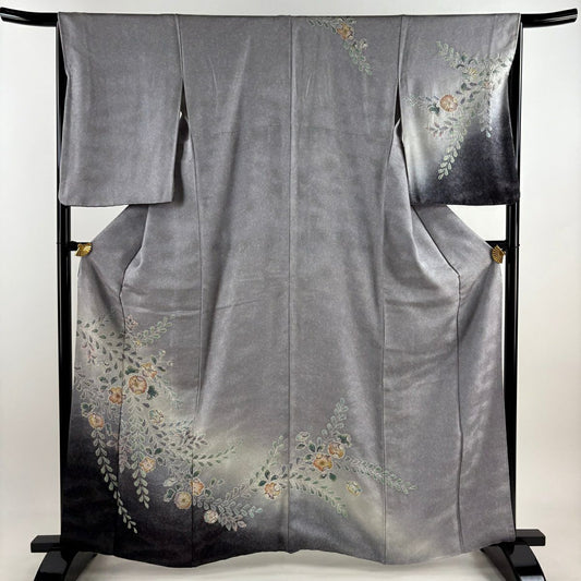 【庫存清倉】訪問服 身長162.5cm 袖長65cm M 雙層 辻花染 銀通し 漸層 灰紫 純蠶絲 名品級