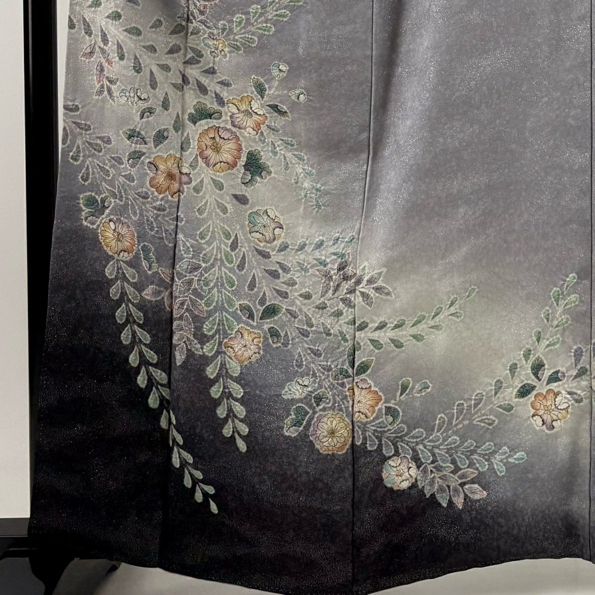【庫存清倉】訪問服 身長162.5cm 袖長65cm M 雙層 辻花染 銀通し 漸層 灰紫 純蠶絲 名品級